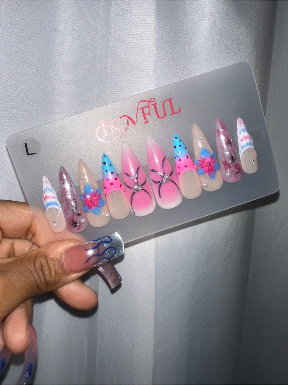 Lovful Pink Blue Floral & Ombre Stiletto Press-On Nails